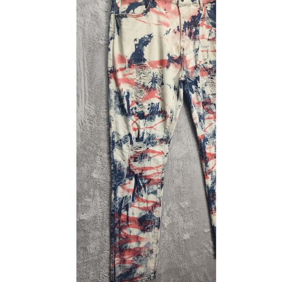 Waimea Mens Distressed Skinny Slim Red Wash Spandex Stretch Denim Jeans - Picture 3 of 10